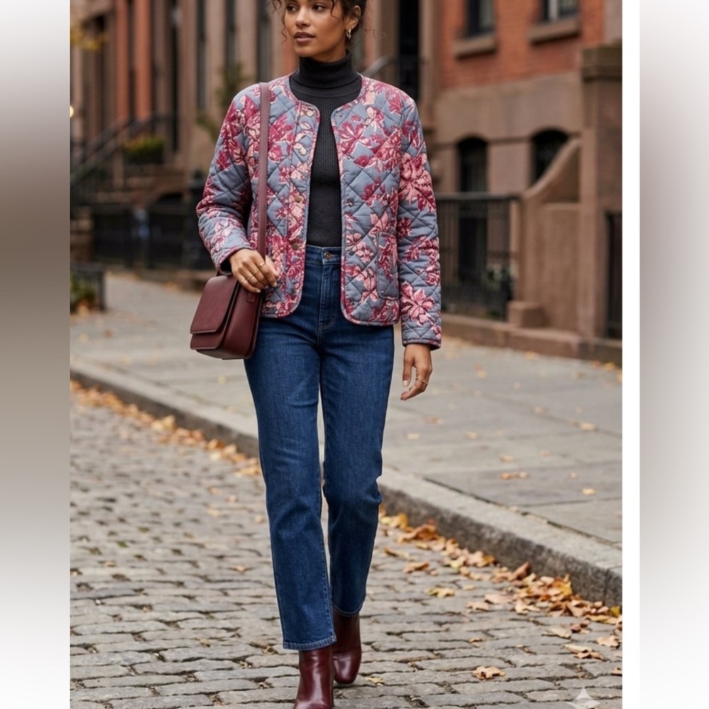 Rachel Zoe floral print quilted jacket size S